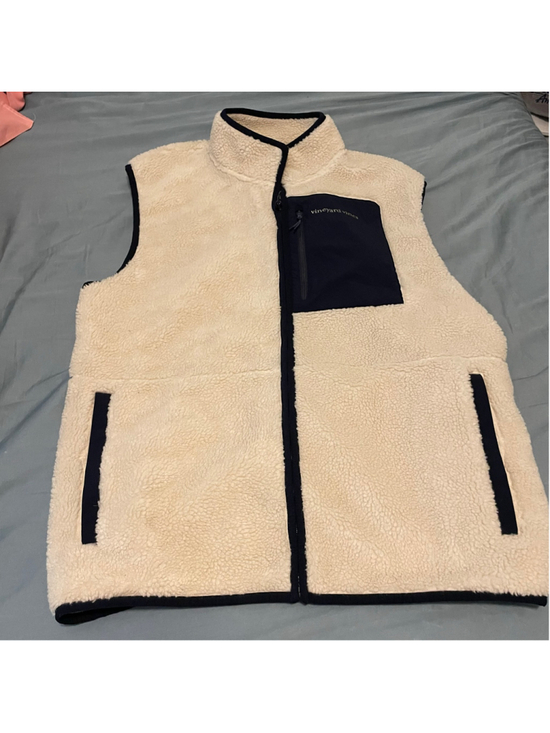 Vineyard Vines Other - Men's Vineyard Vines Sherpa Fleece Vest XL Beige Navy Blue unisex utility